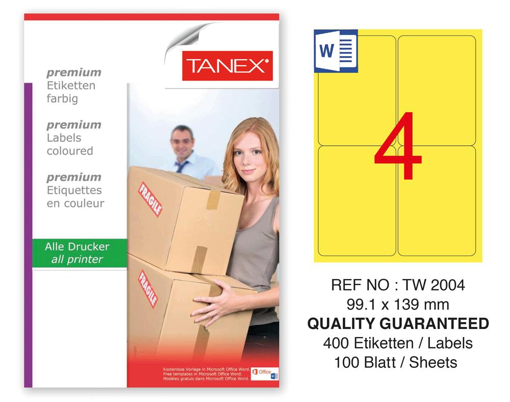 Tanex TW-2004 99,1x139mm Sarı Pastel Laser Etiket 100 Lü