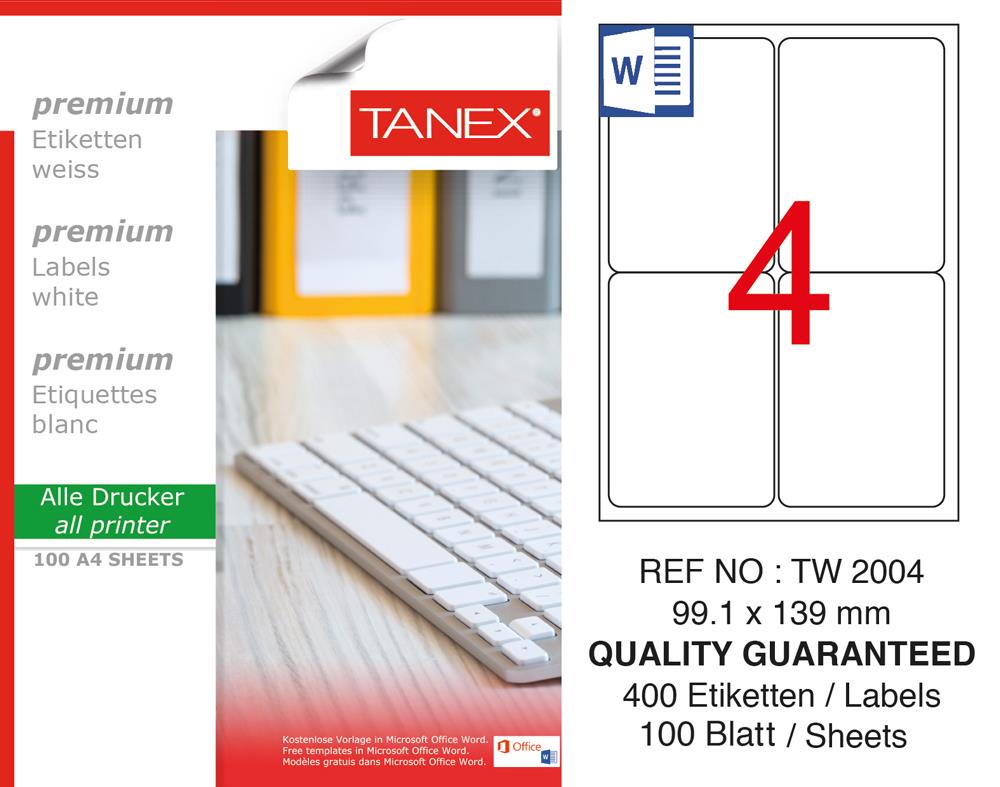 Tanex Tw-2004 Laser Etiket 99,1 x 139 mm