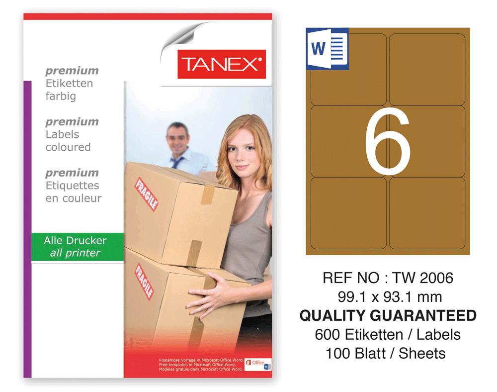 Tanex TW-2006 99,1x93,1 mm Kraft Etiket 100 Lü Paket