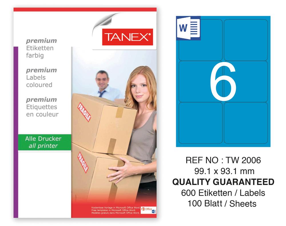 Tanex TW-2006 99,1x93,1mm Mavi Pastel Laser Etiket 100 Lü