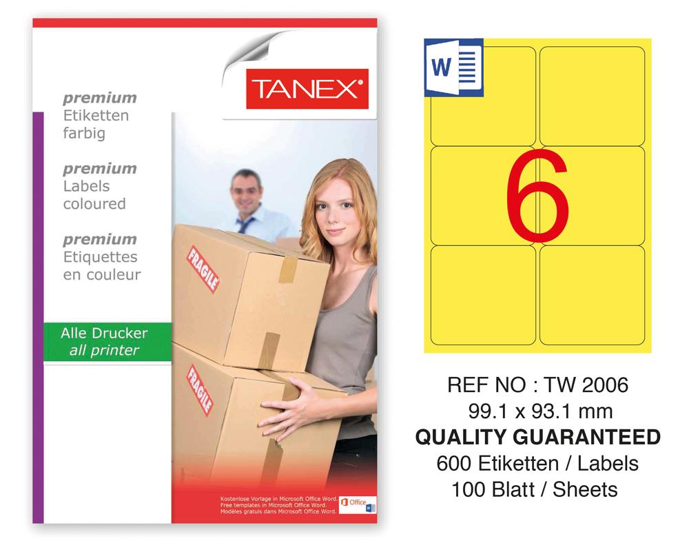 Tanex TW-2006 99,1x93,1mm Sarı Pastel Laser Etiket 100 Lü