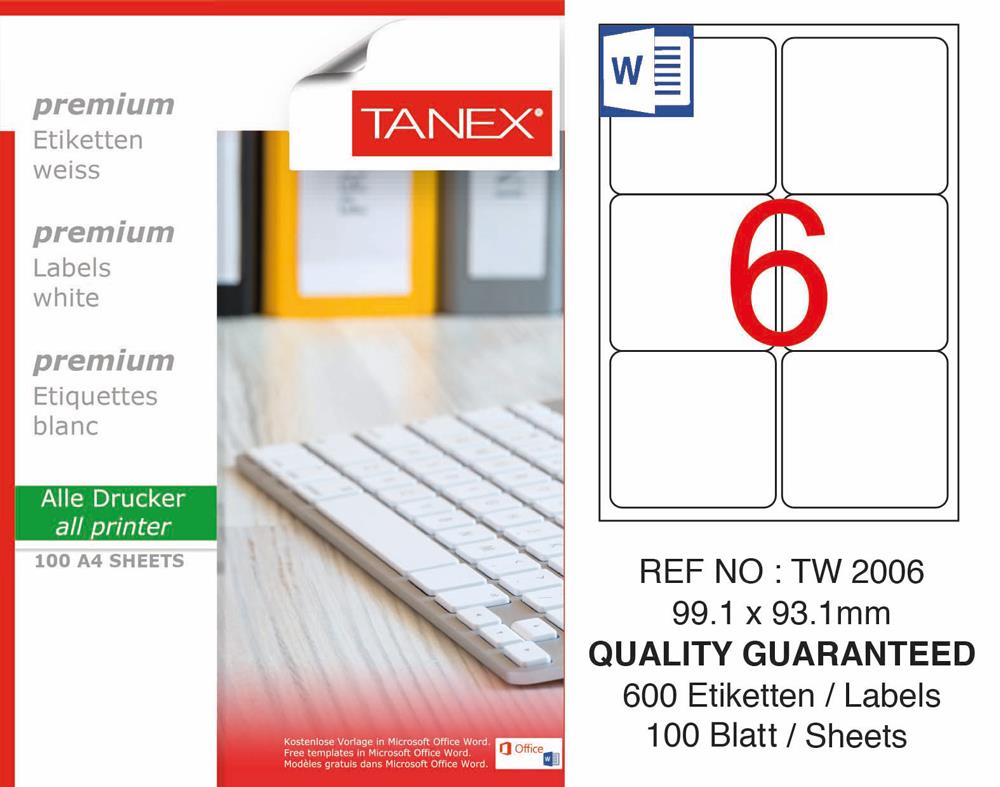 Tanex TW-2006 Laser Etiket 99,1 x 93,1mm