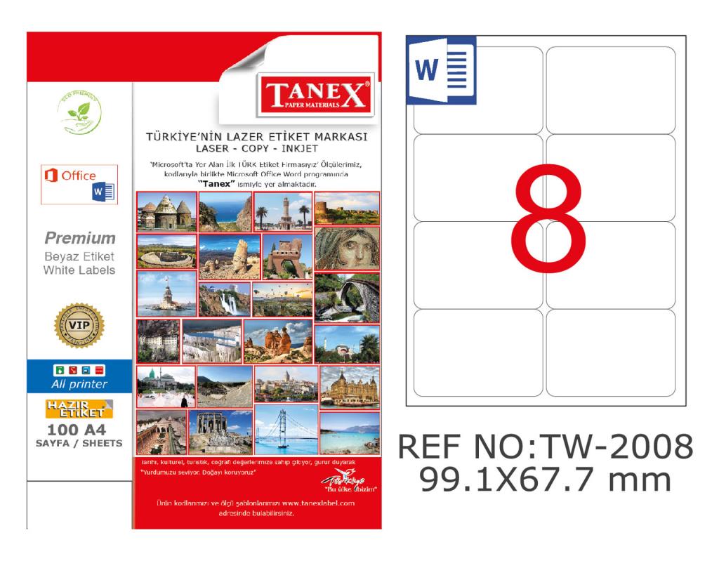 Tanex TW-2008 99.1x167.7mm Polyester Etiket 25 Li
