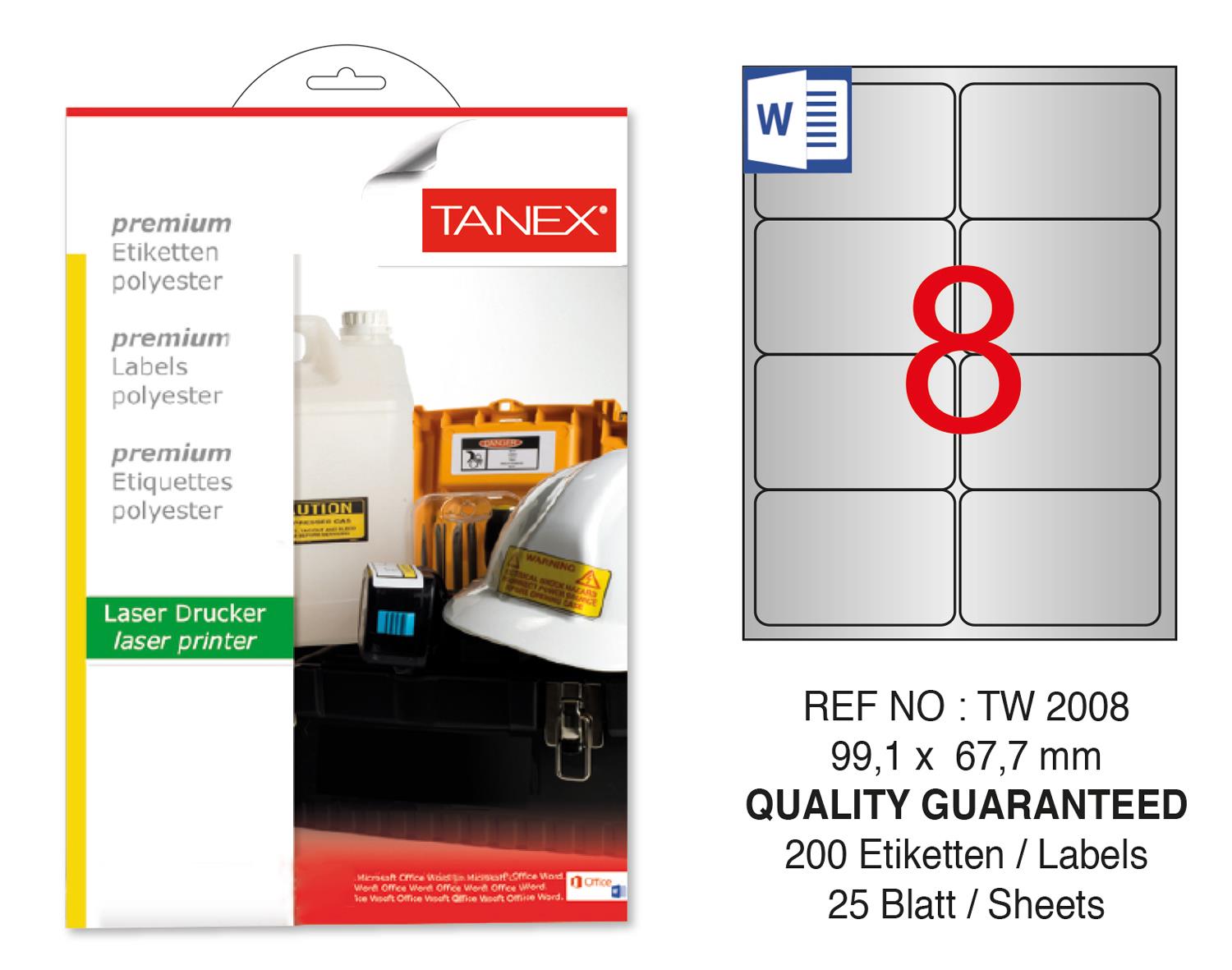 Tanex TW-2008 99.1x67.7mm Gümüş Lazer Etiket 200 Lü