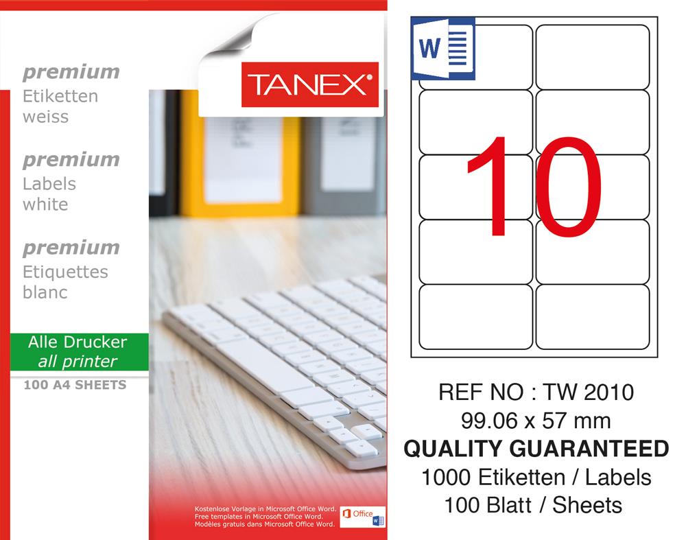 Tanex TW-2010 99,06x57 mm Laser Etiket 100 Lü