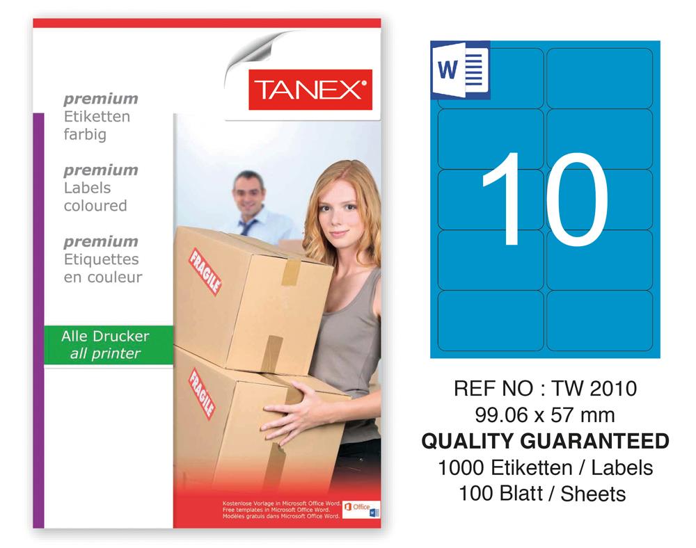 Tanex TW-2010 99,06x57mm Mavi Pastel Laser Etiket 100 Lü