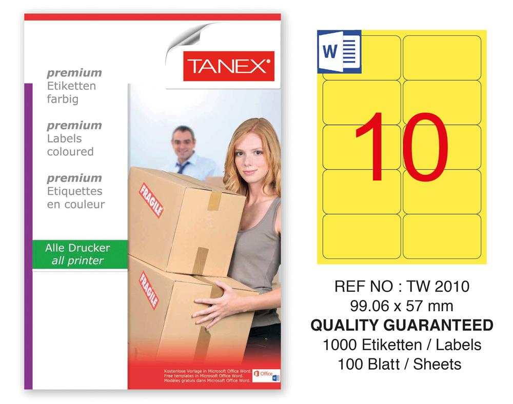 Tanex TW-2010 99,06x57mm Sarı Pastel Laser Etiket 100 Lü