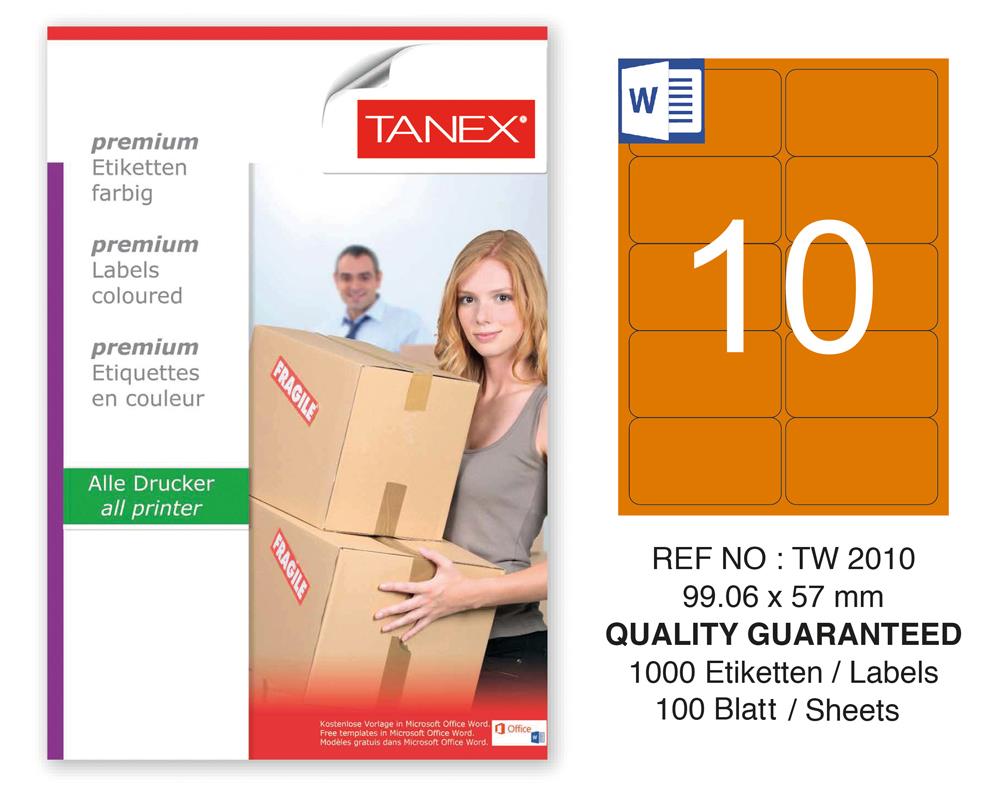 Tanex TW-2010 99,06x57mm Turuncu Pastel Laser Etiket 100 Lü