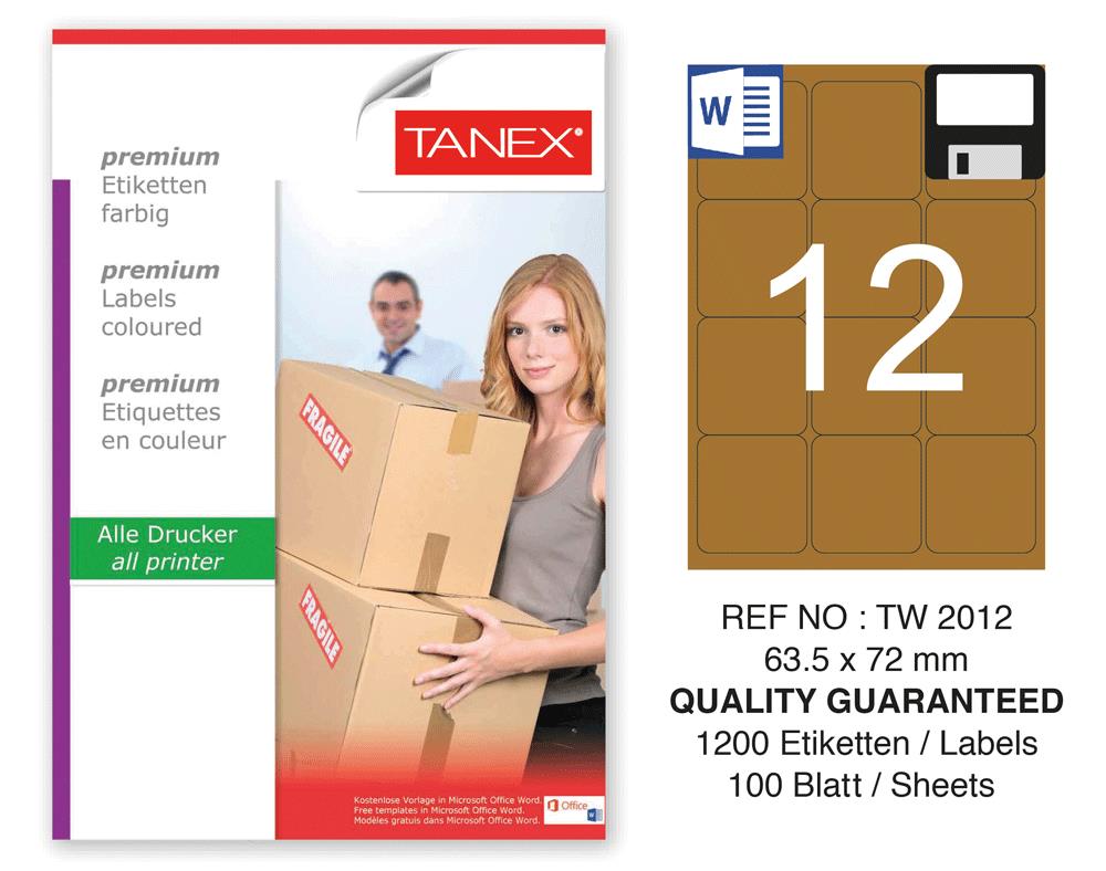 Tanex TW-2012 63,5x46,6 mm Kraft Etiket 100 Lü Paket