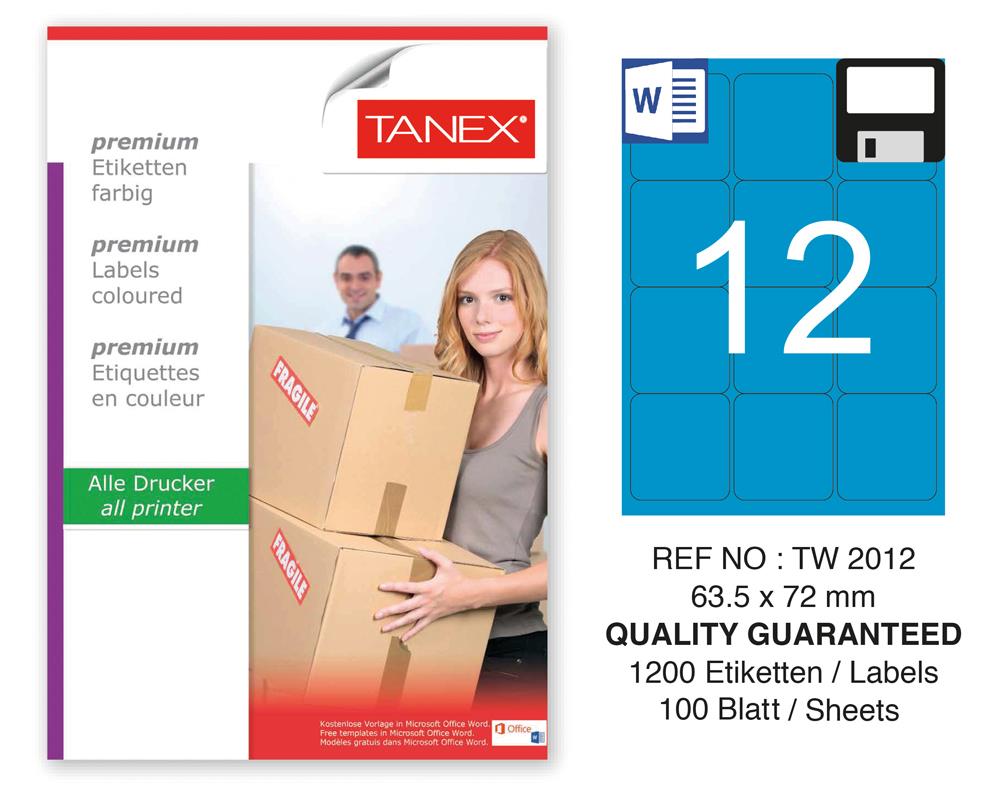 Tanex TW-2012 63,5x72mm Mavi Pastel Laser Etiket 100 Lü