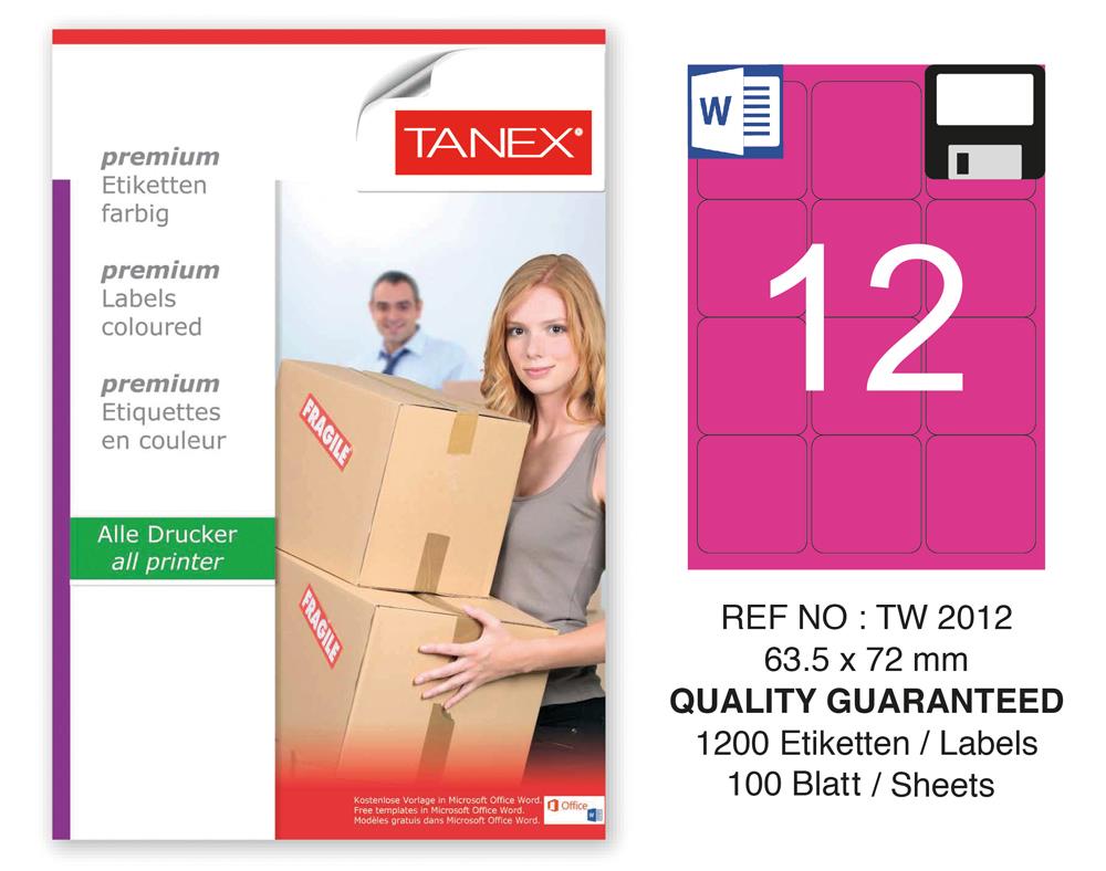 Tanex TW-2012 63,5x72mm Pembe Pastel Laser Etiket 100 Lü