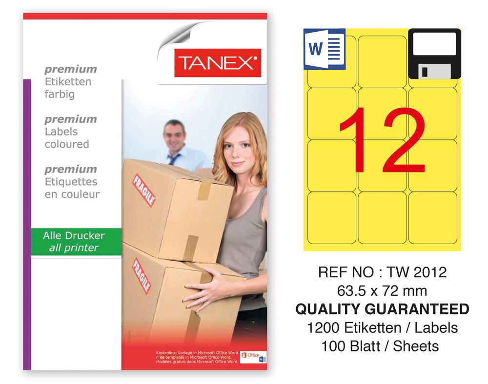 Tanex TW-2012 63,5x72mm Sarı Pastel Laser Etiket 100 Lü