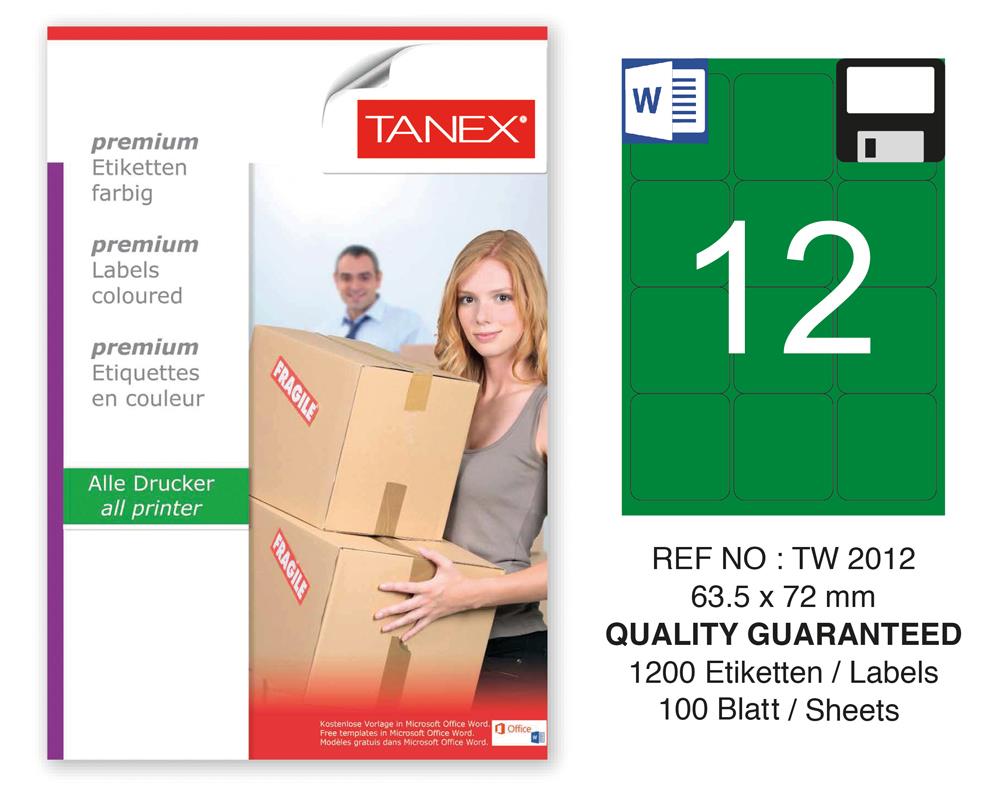 Tanex TW-2012 63,5x72mm Yeşil Pastel Laser Etiket 100 Lü