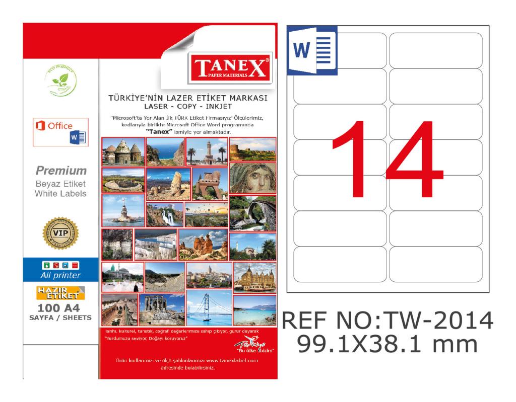 Tanex TW-2014 99.1x34.1mm Kuşe Laser Etiket 1400 Adet