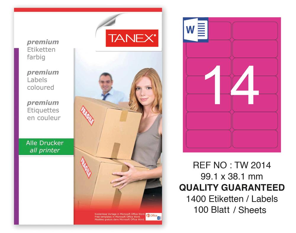 Tanex TW-2014 99,1x38,1mm Pembe Pastel Laser Etiket 100 Lü