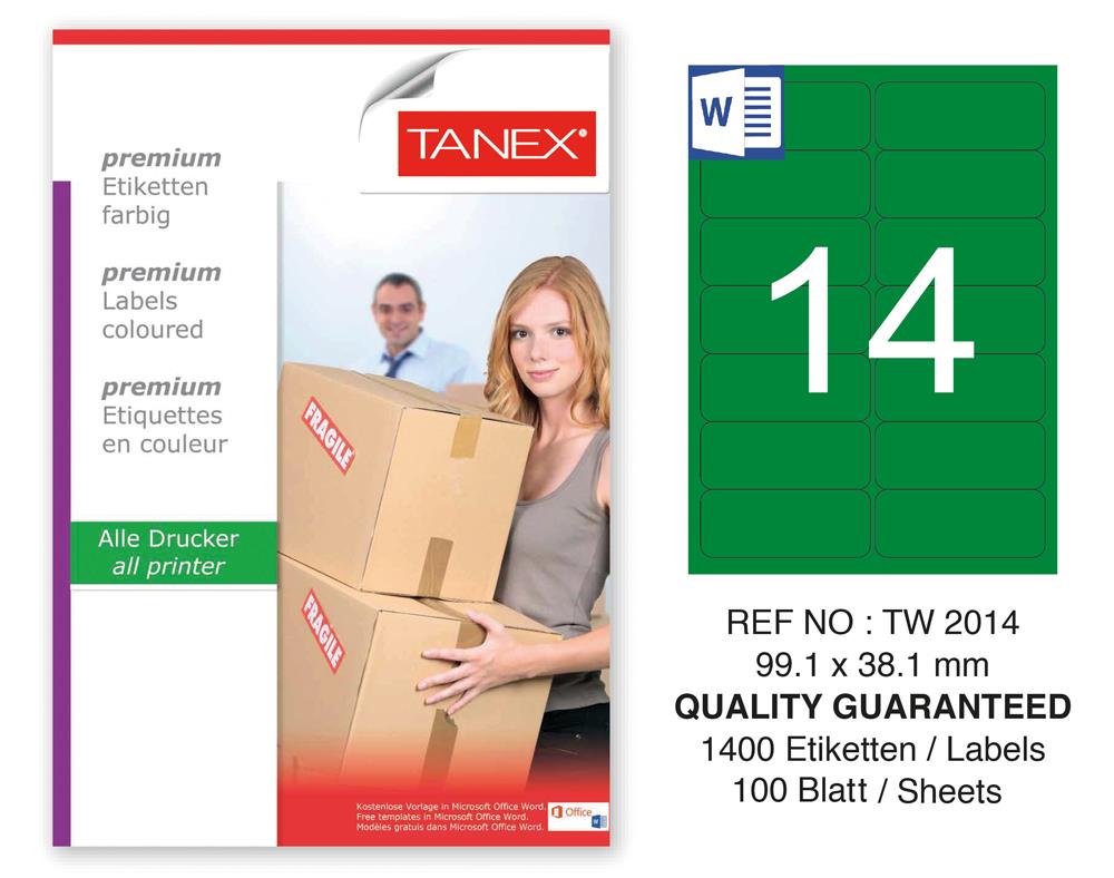 Tanex TW-2014 99,1x38,1mm Yeşil Pastel Laser Etiket 100 Lü