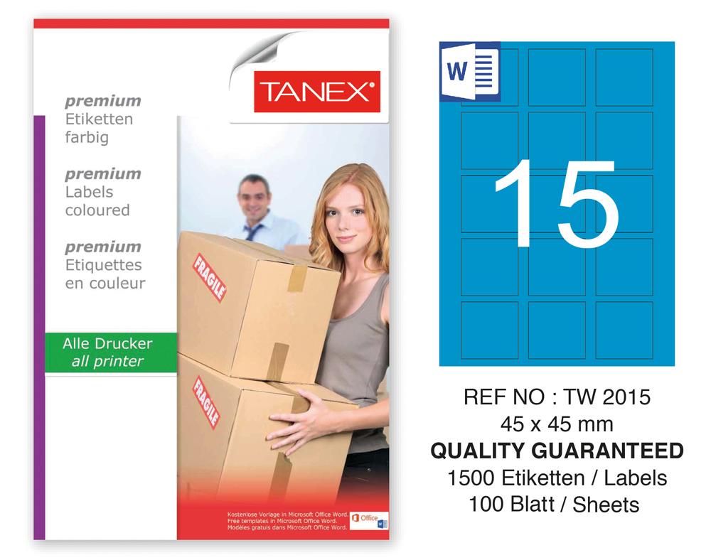 Tanex TW-2015 45x45mm Mavi Pastel Laser Etiket 100 Lü