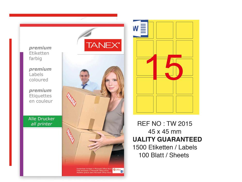 Tanex TW-2015 45x45mm Sarı Pastel Laser Etiket 100 Lü