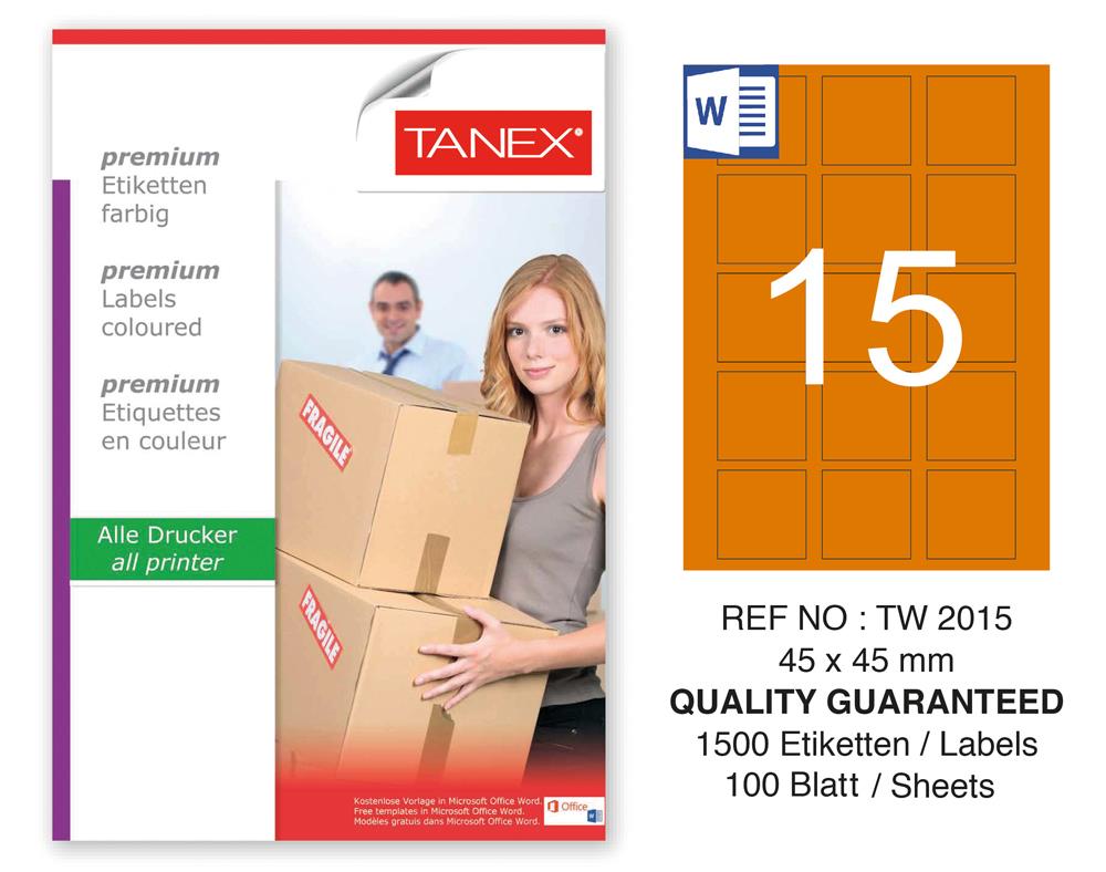 Tanex TW-2015 45x45mm Turuncu Pastel Laser Etiket 100 Lü