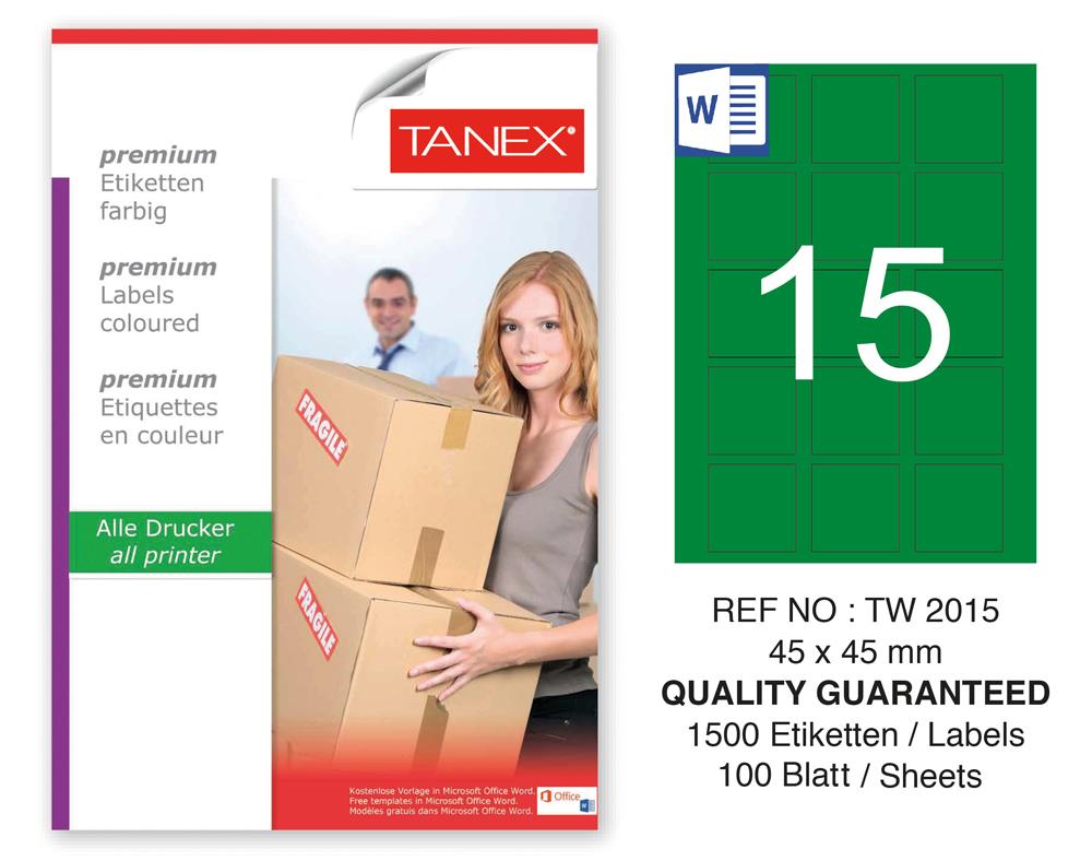 Tanex TW-2015 45x45mm Yeşil Pastel Laser Etiket 100 Lü