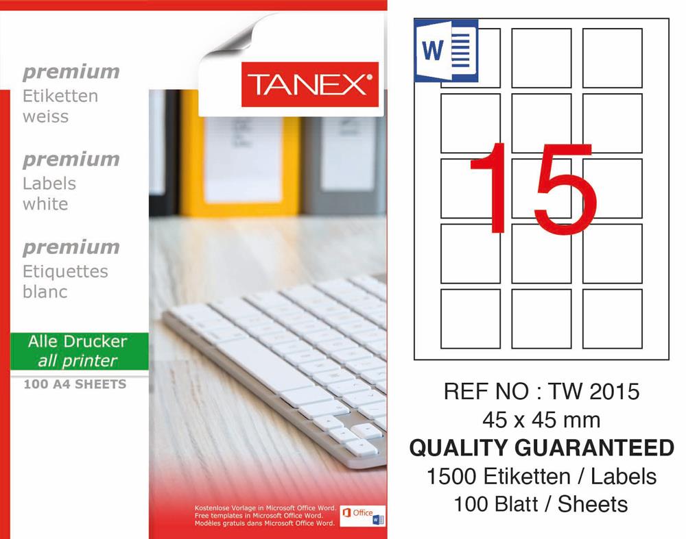 Tanex TW-2015 Lazer Etiket 45 mm x 45 mm