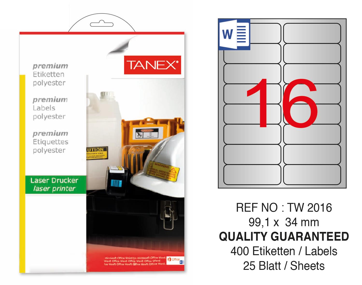 Tanex TW-2016 99.1x34mm Gümüş Lazer Etiket 400 Lü