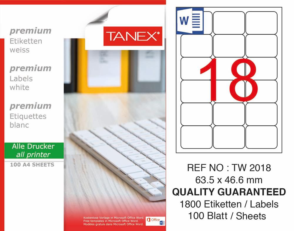 Tanex TW-2018 63.5x46.6mm Laser Etiket