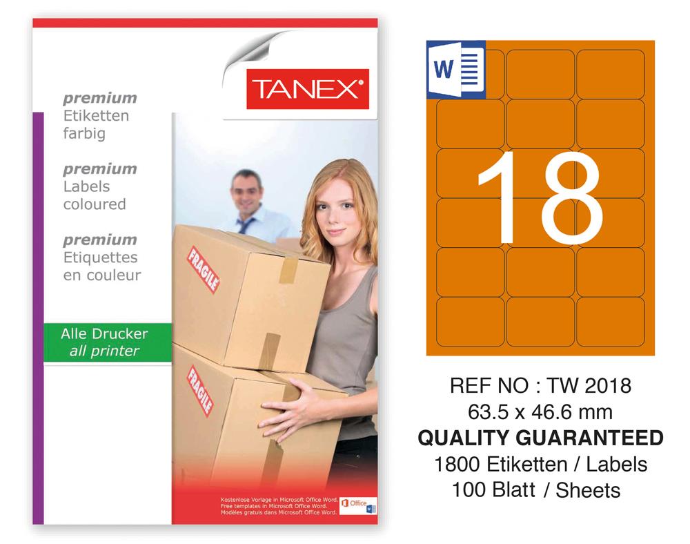 Tanex TW-2018 63,5x46,6mm Turuncu Pastel Laser Etiket 100 Lü