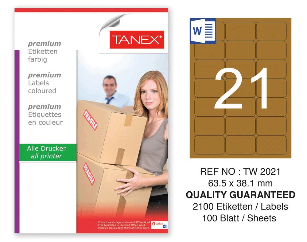Tanex TW-2021 63,5x38,1 mm Kraft Etiket 100 Lü Paket