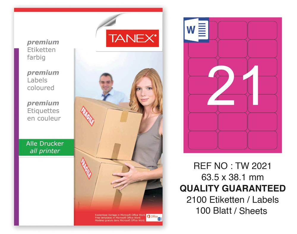 Tanex TW-2021 63,5x38,1mm Pembe Pastel Laser Etiket 100 Lü
