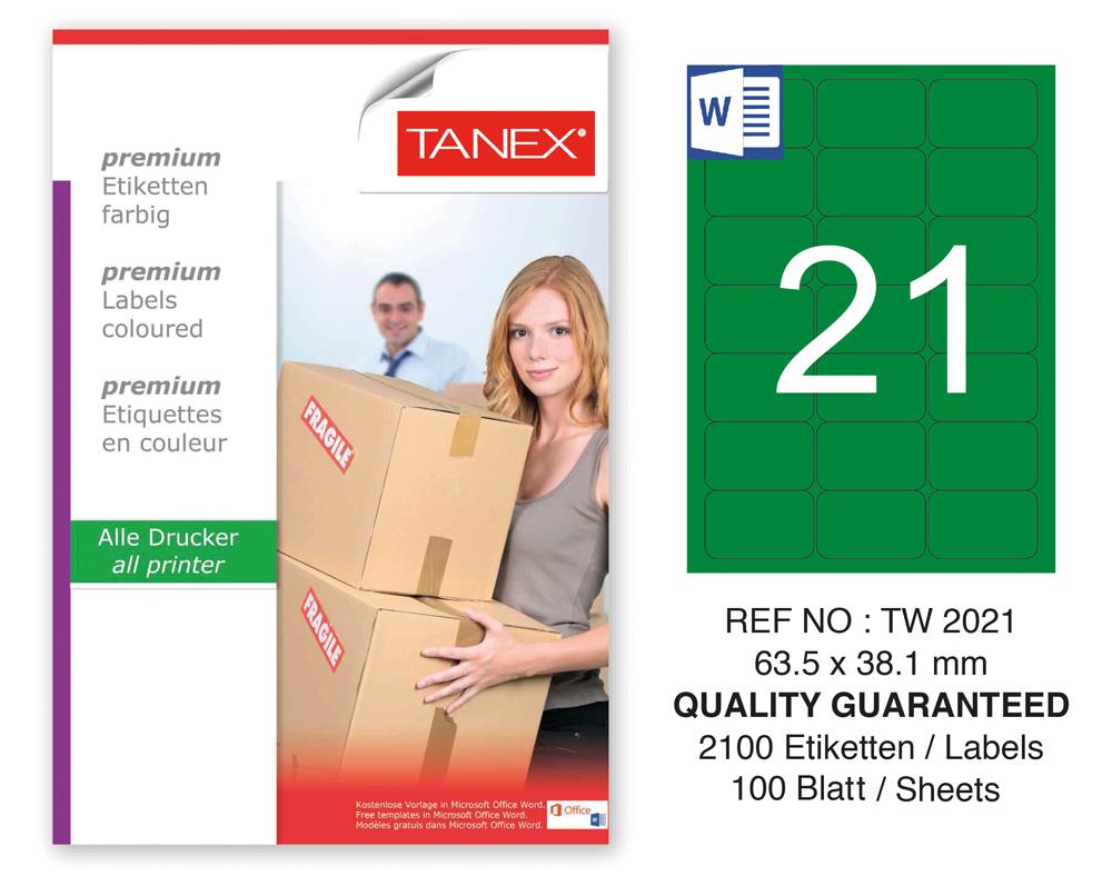 Tanex TW-2021 63,5x38,1mm Yeşil Pastel Laser Etiket 100 Lü