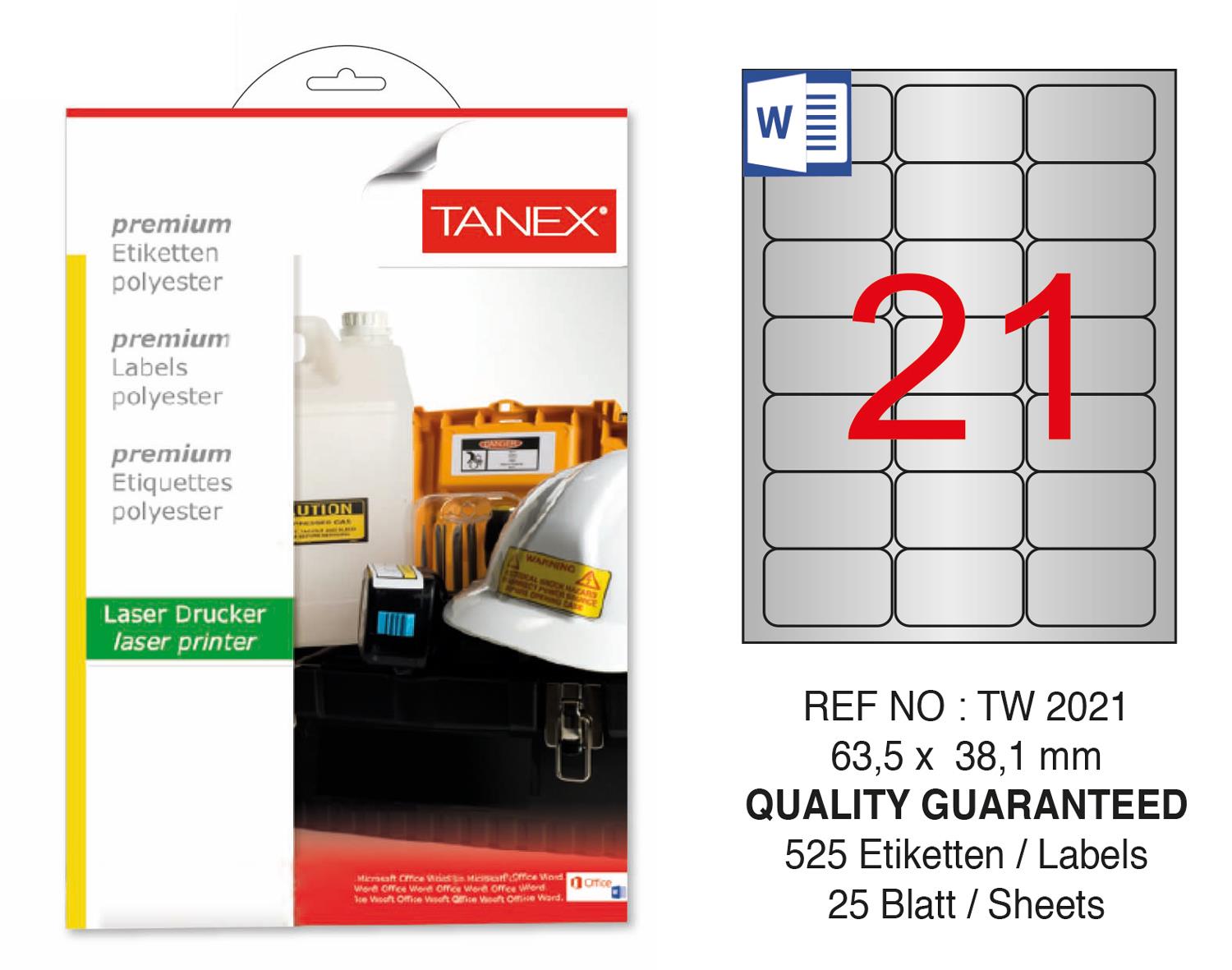 Tanex TW-2021 65.5x38.1 mm Gümüş Lazer Etiket 525 Li