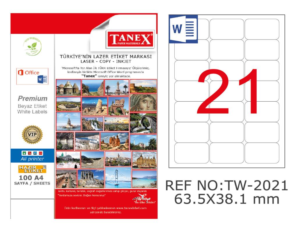 Tanex TW-2021 65.5x38.1mm Polyester Etiket 25 Li