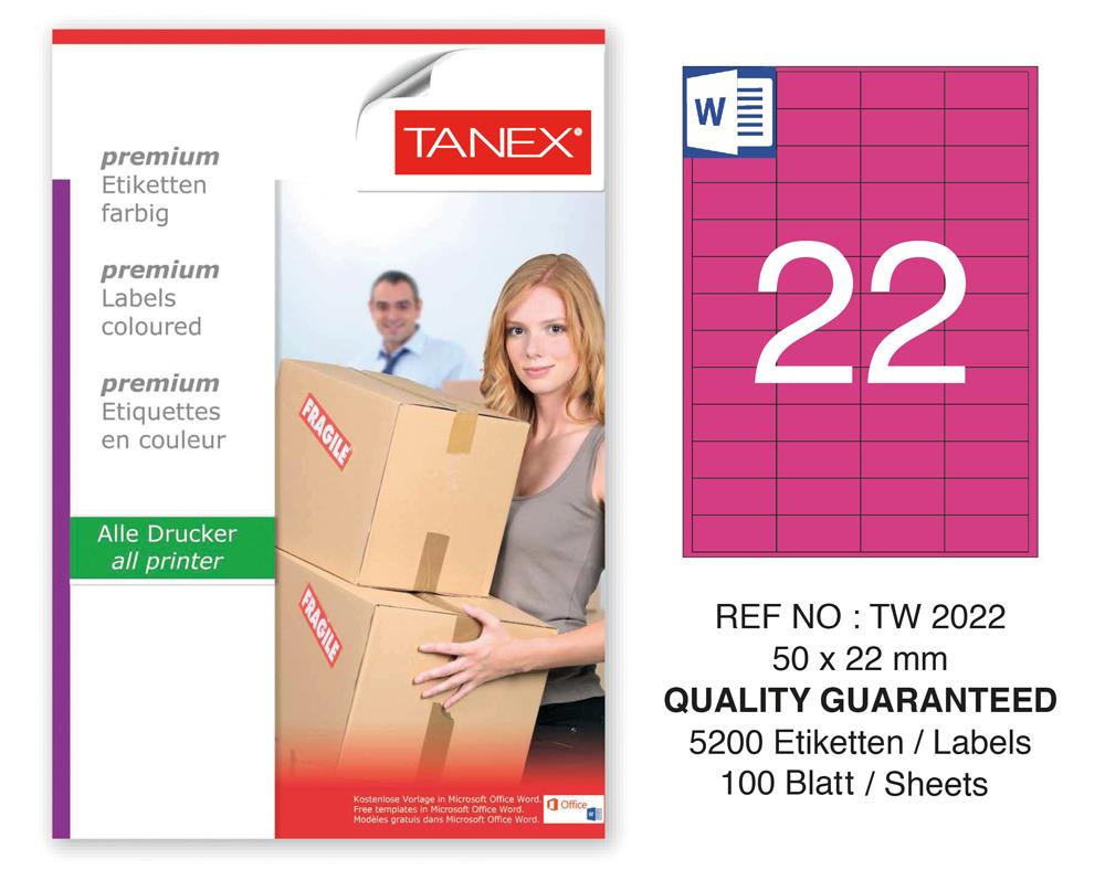Tanex TW-2022 50x22mm Pembe Pastel Laser Etiket 100 Lü