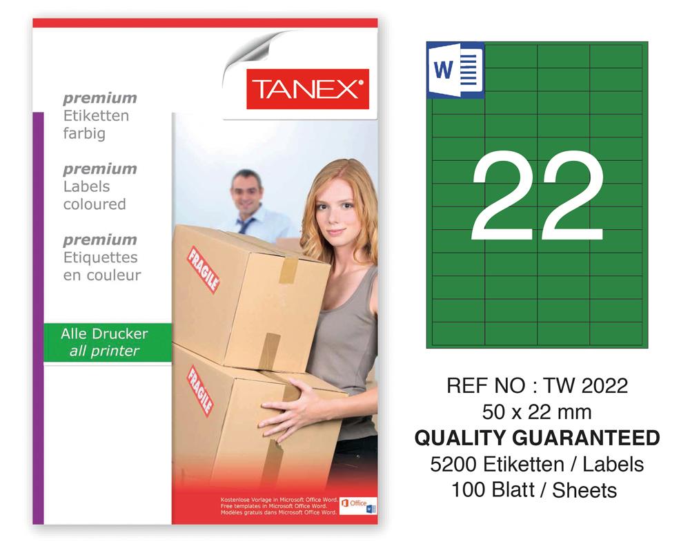 Tanex TW-2022 50x22mm Yeşil Pastel Laser Etiket 100 Lü