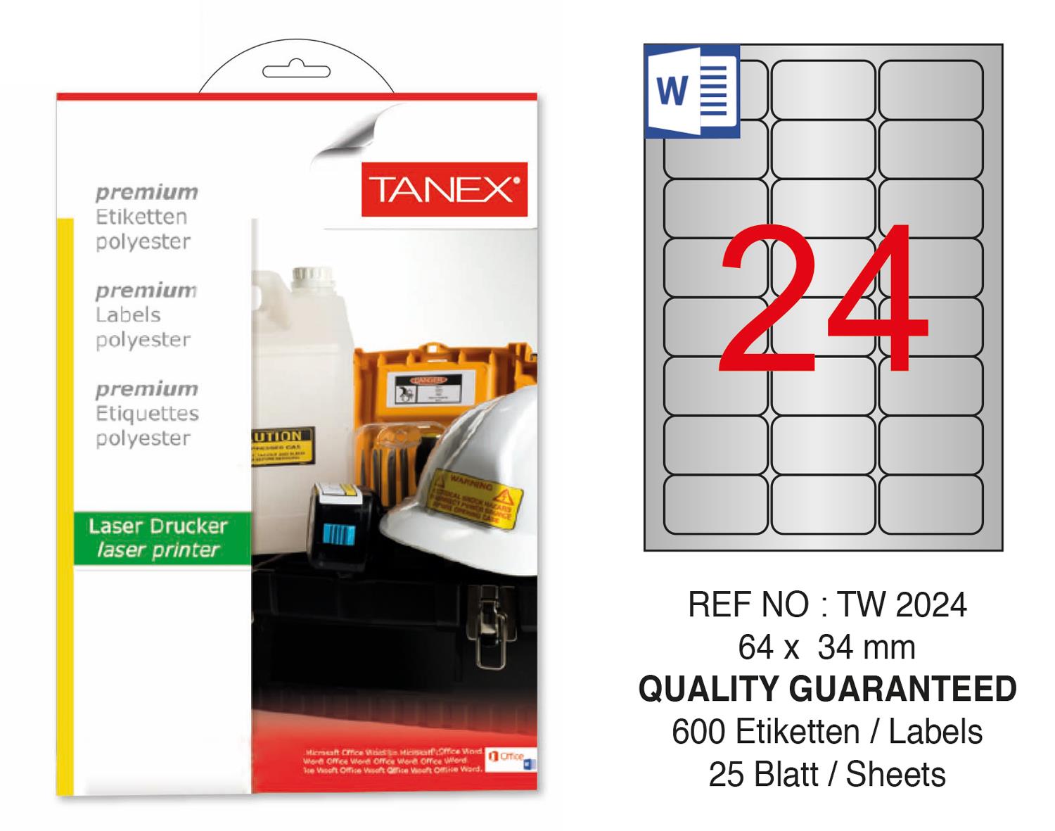 Tanex TW-2024 64x34 mm Gümüş Lazer Etiket 600 Lü
