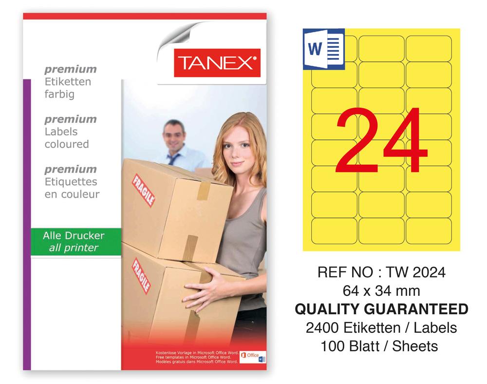 Tanex TW-2024 64x34mm Sarı Pastel Laser Etiket 100 Lü