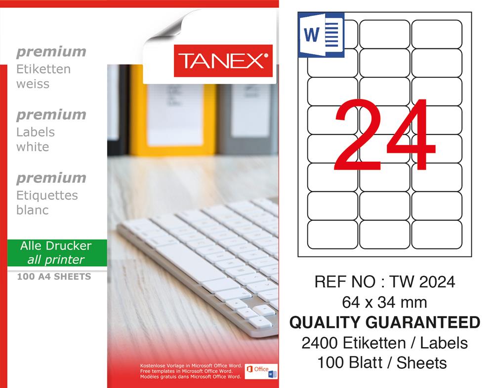 Tanex TW-2024 Etiket 64 mm x 34 mm