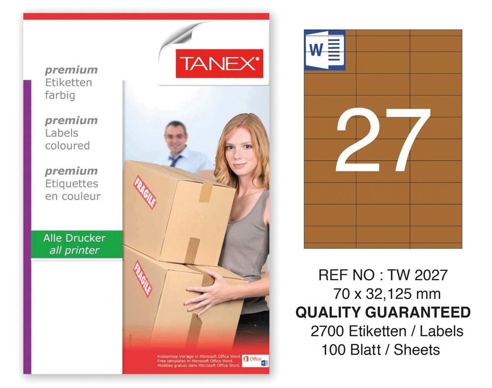 Tanex TW-2027 70x32,125 mm Kraft Etiket 100 Lü Paket
