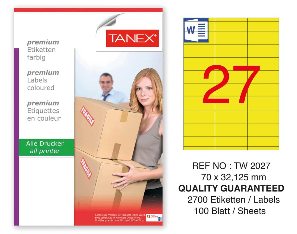 Tanex TW-2027 70x32,125mm Sarı Pastel Laser Etiket 100 Lü