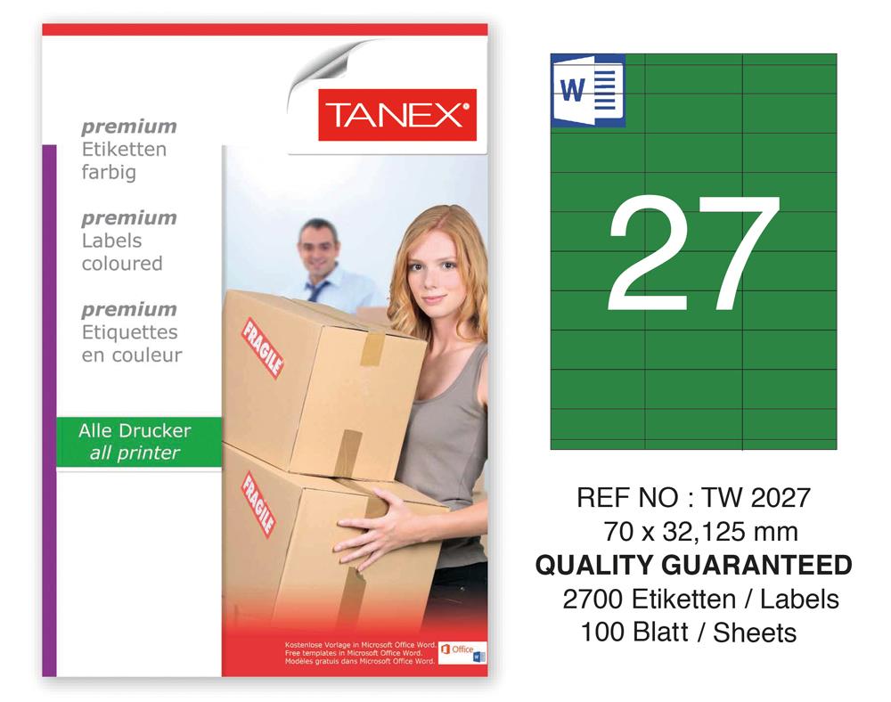 Tanex TW-2027 70x32,125mm Yeşil Pastel Laser Etiket 100 Lü