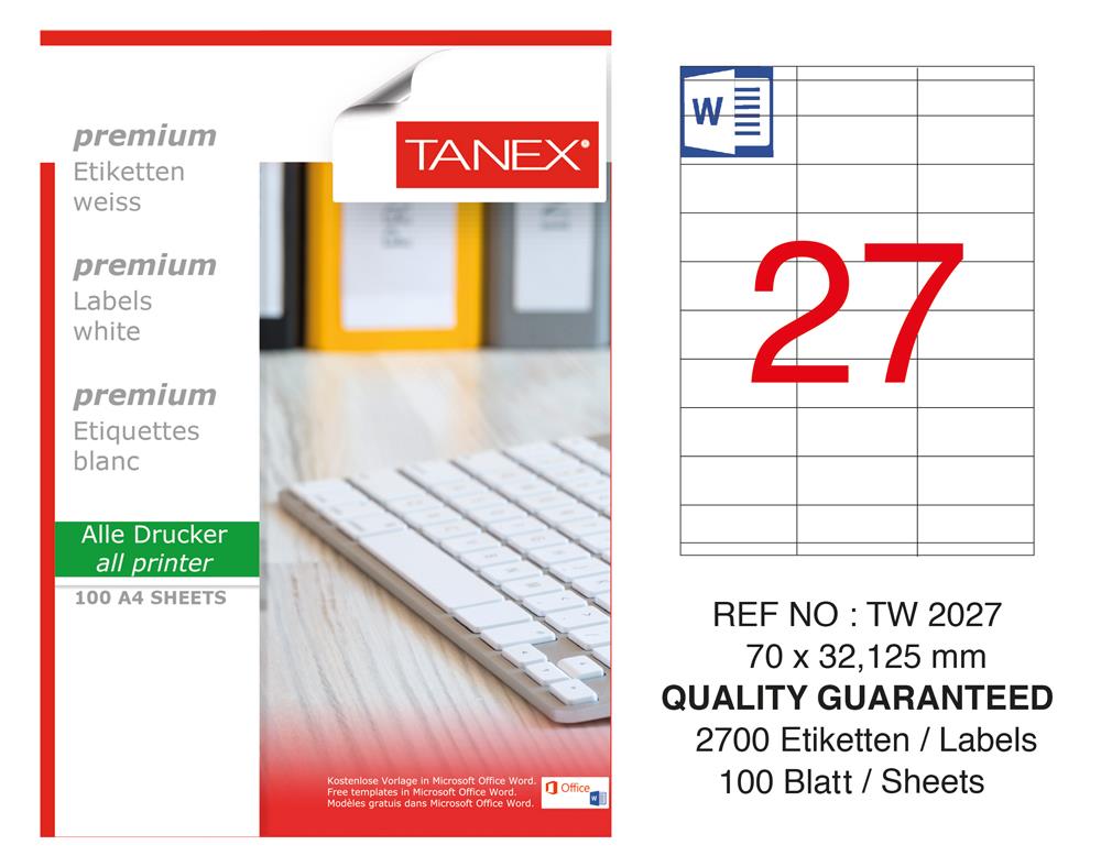 Tanex TW-2027 Laser Etiket 70 x 32.125 mm