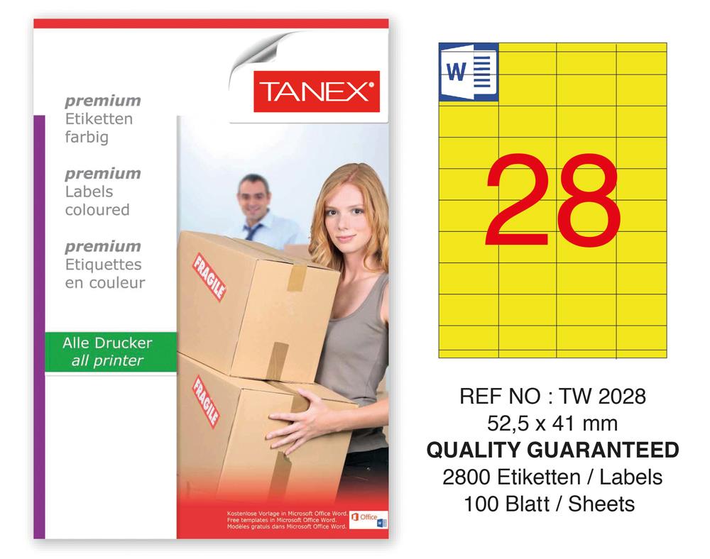 Tanex TW-2028 52,5x35mm Sarı Pastel Laser Etiket 100 Lü