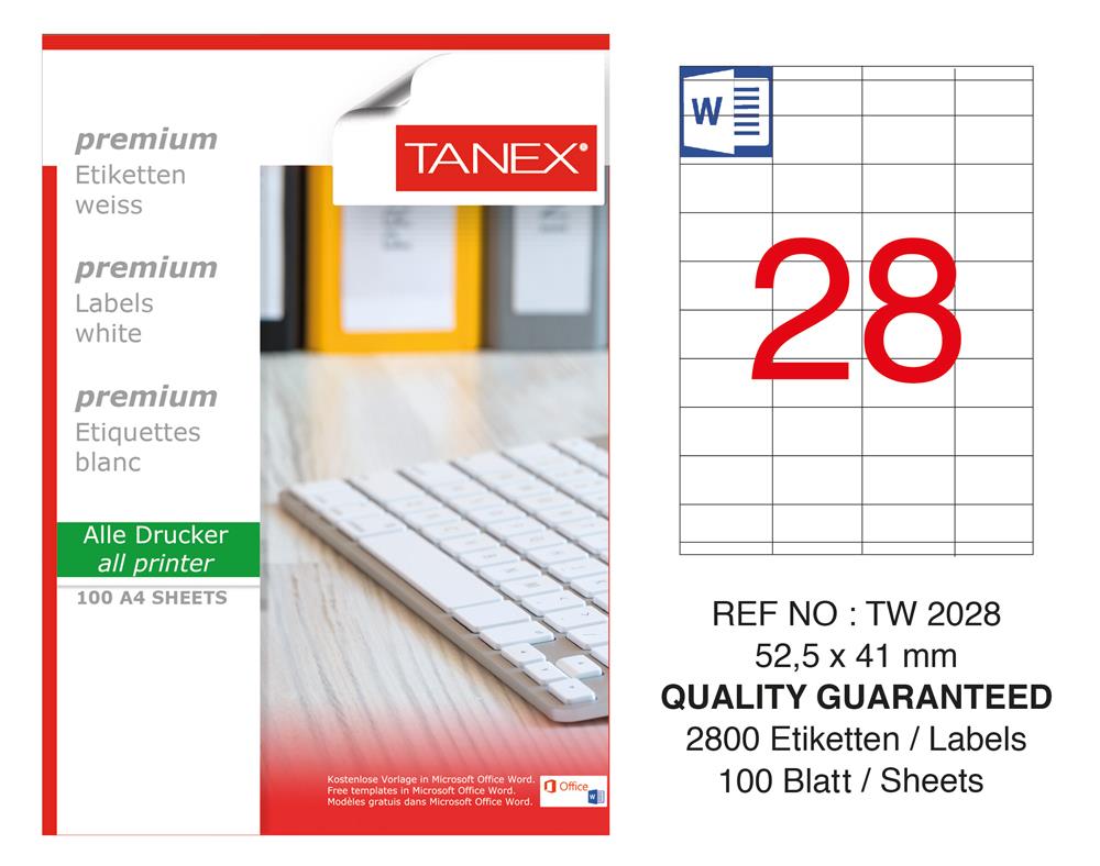 Tanex Tw-2028 Laser Etiket 52,5 x 41 mm