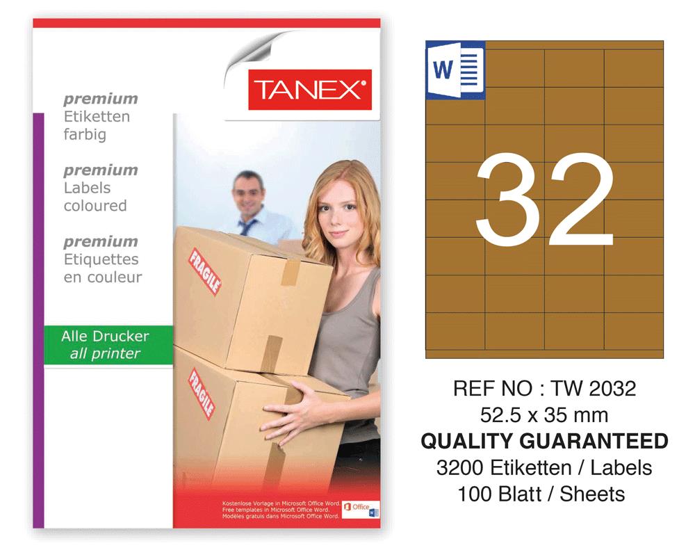 Tanex TW-2032 52,5x35 mm Kraft Etiket 100 Lü Paket