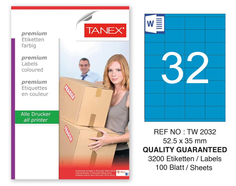 Tanex TW-2032 52,5x35mm Mavi Pastel Laser Etiket 100 Lü