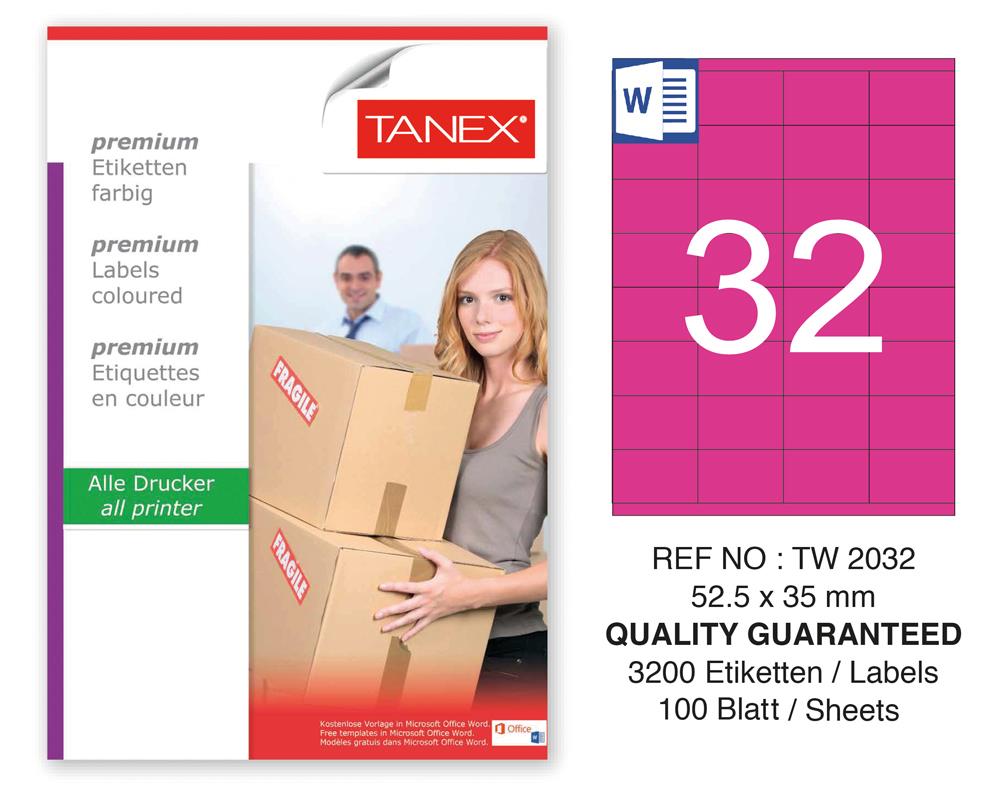 Tanex TW-2032 52,5x35mm Pembe Pastel Laser Etiket 100 Lü