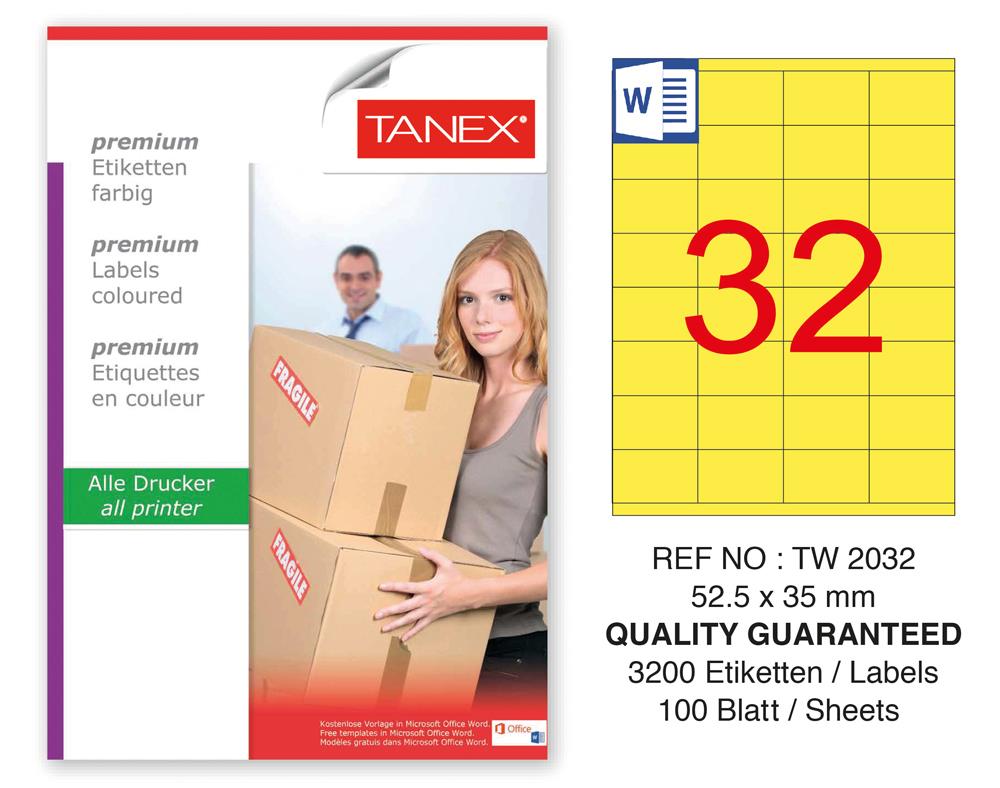 Tanex TW-2032 52,5x35mm Sarı Pastel Laser Etiket 100 Lü