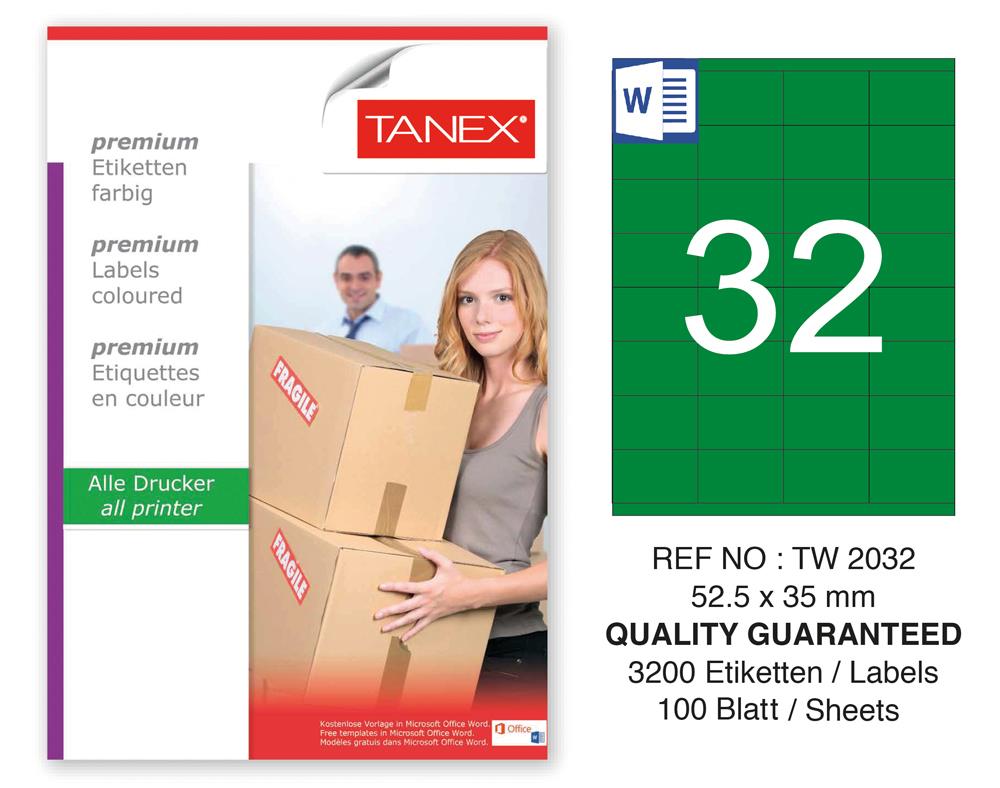 Tanex TW-2032 52,5x35mm Yeşil Pastel Laser Etiket 100 Lü