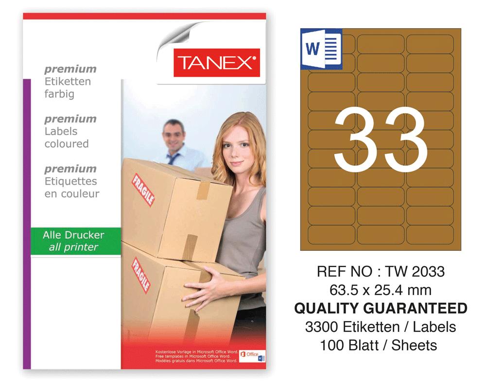 Tanex TW-2033 63,5x25,4 mm Kraft Etiket 100 Lü Paket